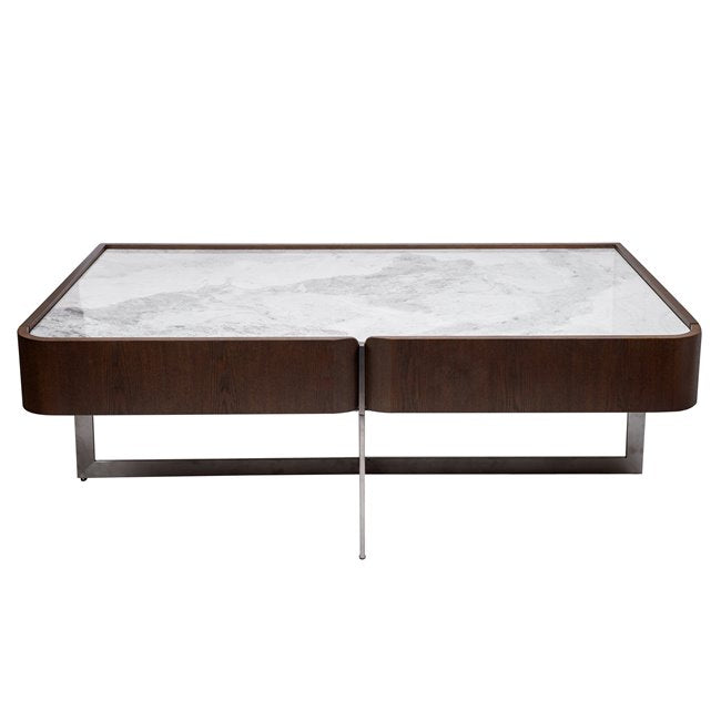 Sintered Stone Coffee Table – Modern Metal & Ash Veneer Design