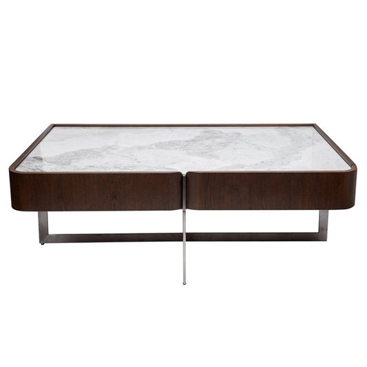Sintered Stone Coffee Table – Modern Metal & Ash Veneer Design