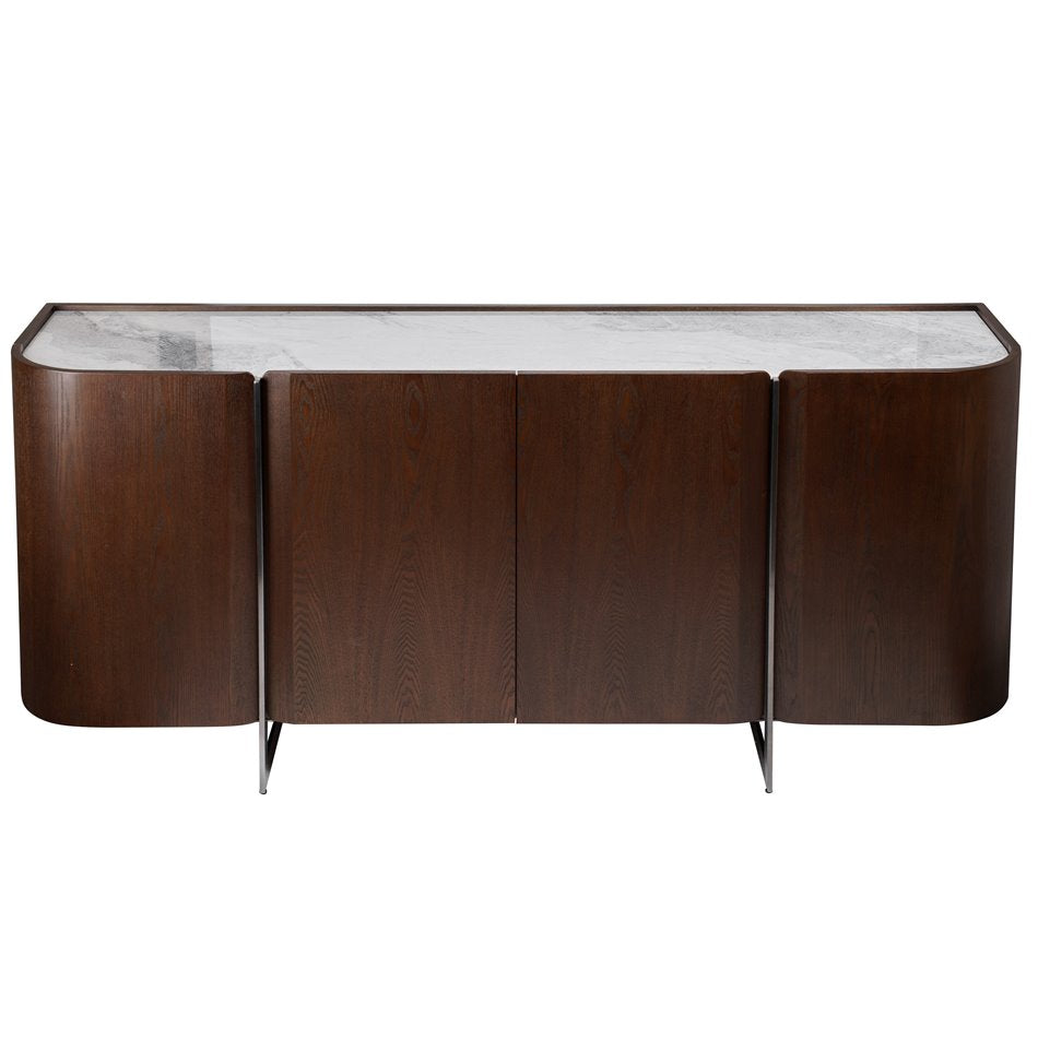 Sideboard Rond SB, sintered stone/MDF/ash veneer/metal, H78x180x42cm