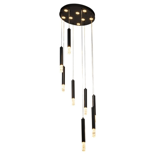 Pendant lamp Sellingen 8, transparent/black, H31-133cm, D40cm, LED 64W, 3000K