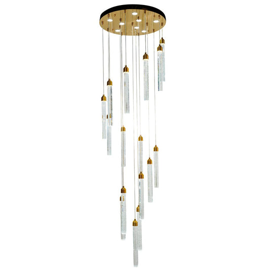 Pendant lamp Sennory 16, transparent/gold color, H39-279cm, D50cm, LED 144W, 3000K/6000K