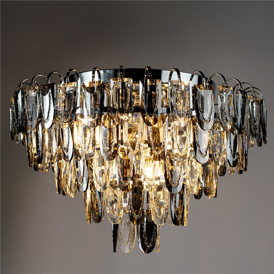 Pendant lamp Seaton 12, gray/chrome color, H46cm, D50cm, E14x12 40W(MAX)