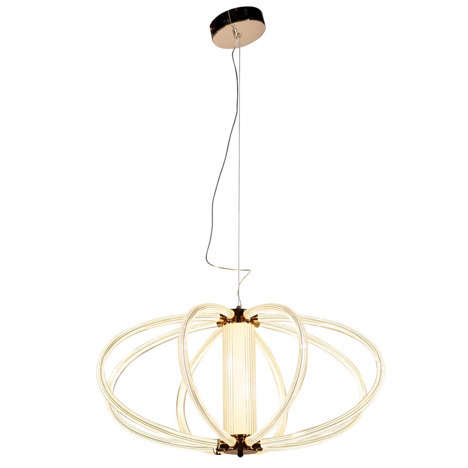 Pendant lamp Selllow, CRI-80, gold color, H40-120cm, D65cm, LED 161W, 3000K