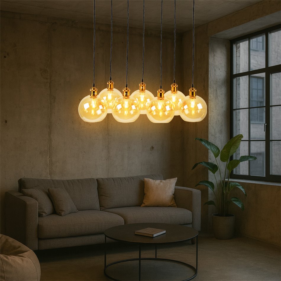 Pendant lamp Reons, black/copper color, H27-135x70x26cm, E27 7x60W(MAX)