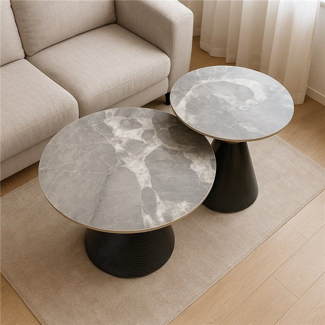 Nesting Coffee Table Sets – Sintered Stone & Metal (Set of 2)