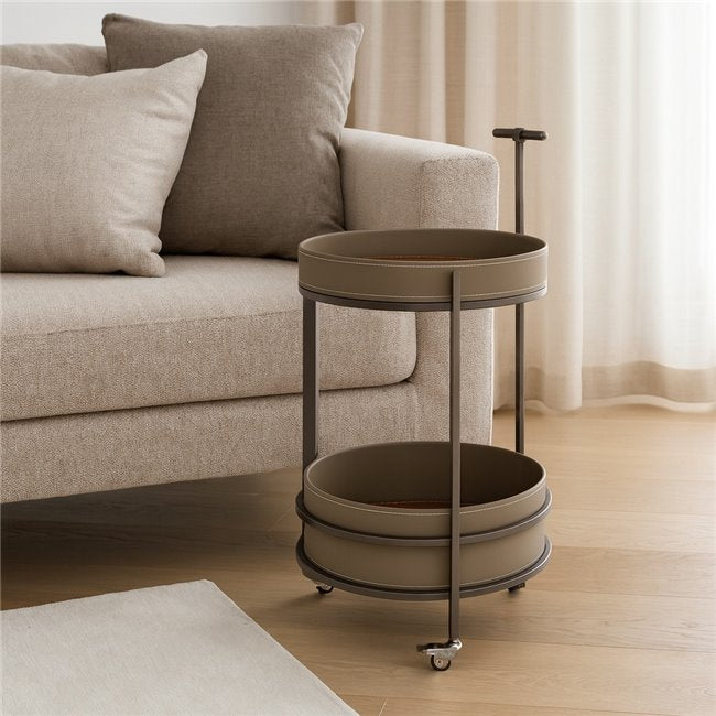 Round Coffee Table – Leather & Metal Modern Design