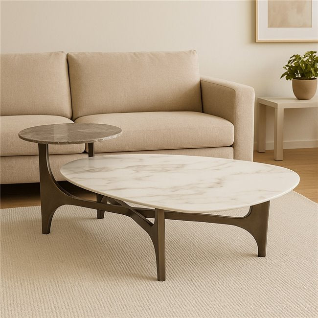 Coffee Table – Artificial Marble & Metal Modern Design