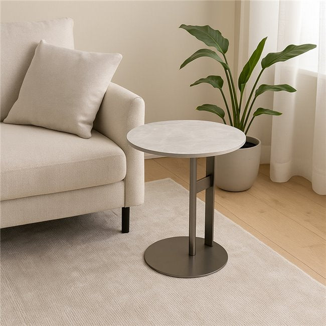 Walmer Sintered Stone Side Table – Round Metal Accent Table