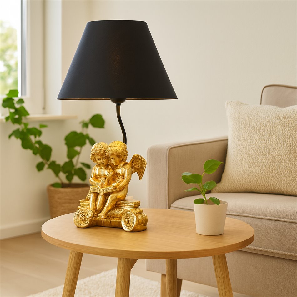 Table lamp Angel gold, black/gold color, H44.5cm, D25cm, E27 40W(MAX)