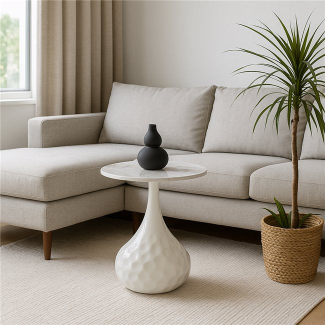 Herde Coffee Table – White Sintered Stone Top with Steel Frame, Ø40×52 cm