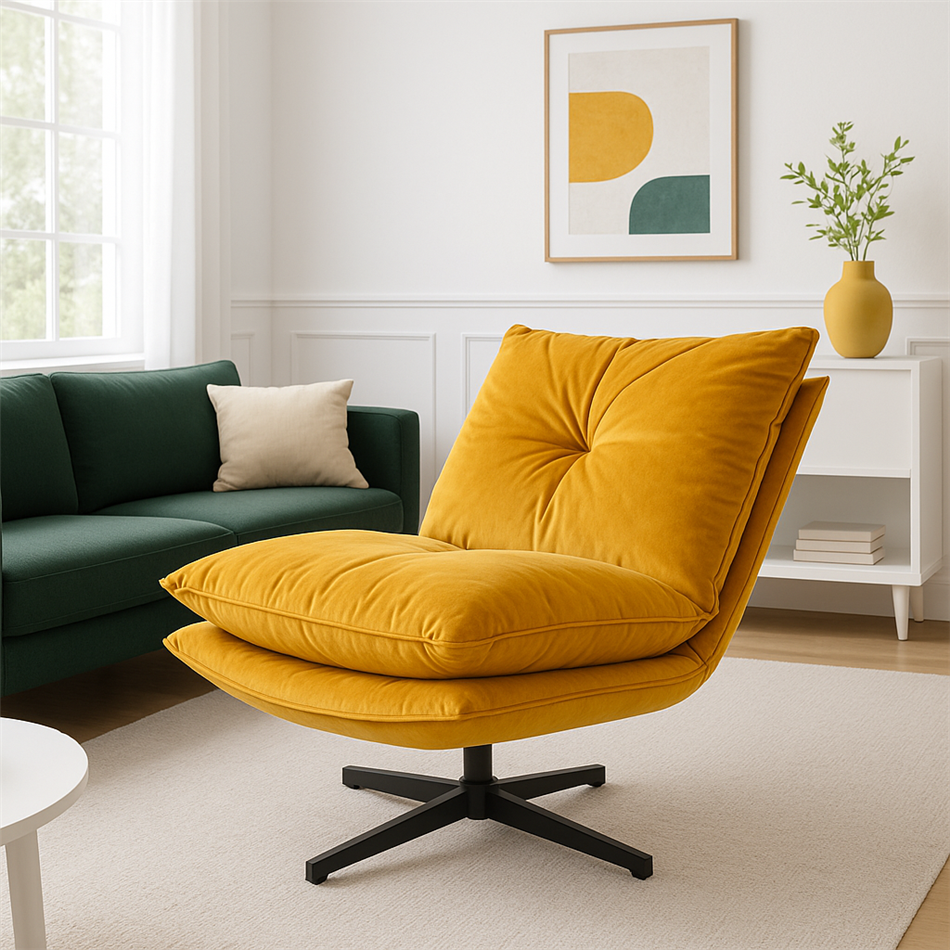 Armchair Zarra, yellow, rotatable 360 degrees, H87x70x96cm, seat height 45cm