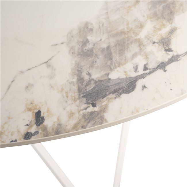 Larne Round Dining Table, Sintered Stone/Metal, White, Ø130×76 cm