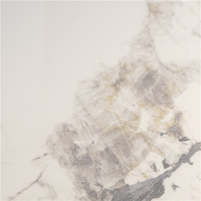 Larne Round Dining Table, Sintered Stone/Metal, White, Ø130×76 cm