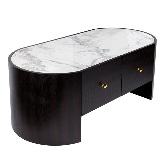 Sintered Stone Coffee Table – Oak Veneer & MDF Modern Design