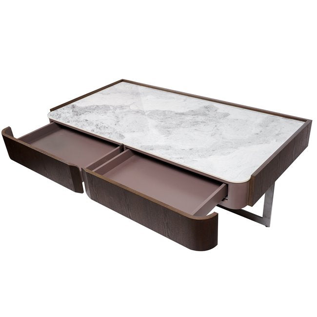 Sintered Stone Coffee Table – Modern Metal & Ash Veneer Design
