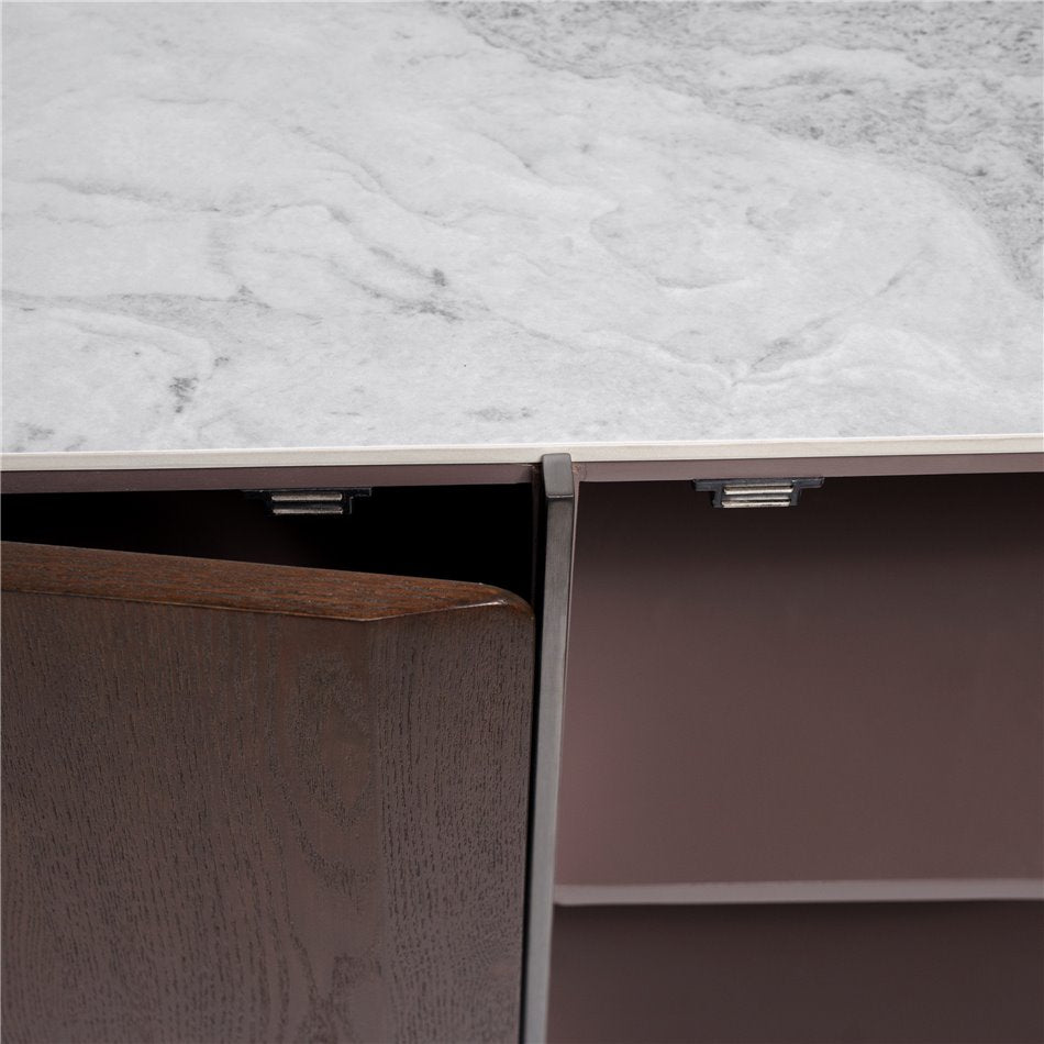 Sideboard Rond SB, sintered stone/MDF/ash veneer/metal, H78x180x42cm