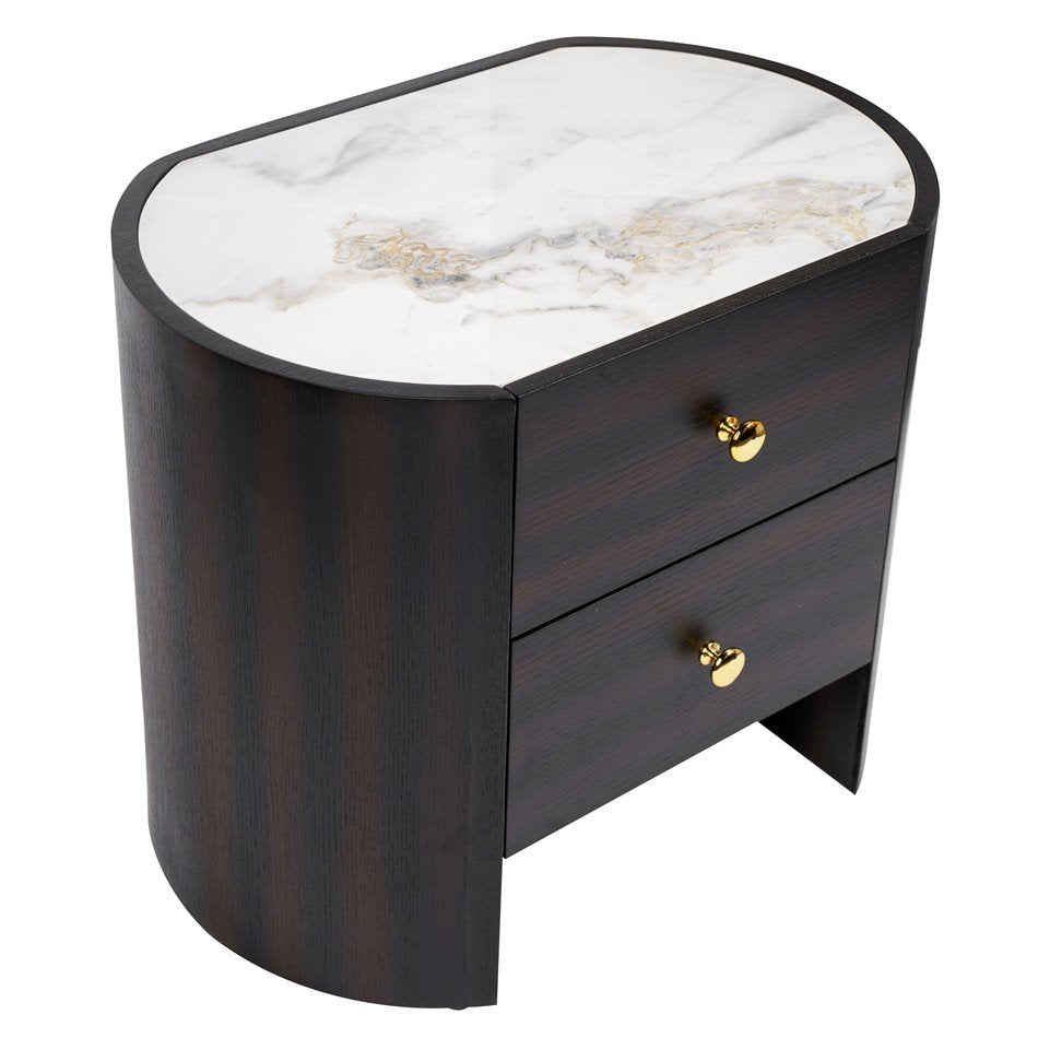 Night stand Romanna NST, 12mm sintered stone/MDF/oak veneer, H50x60x40cm