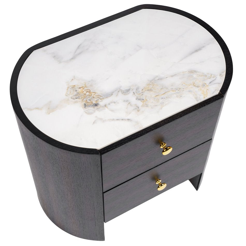 Night stand Romanna NST, 12mm sintered stone/MDF/oak veneer, H50x60x40cm