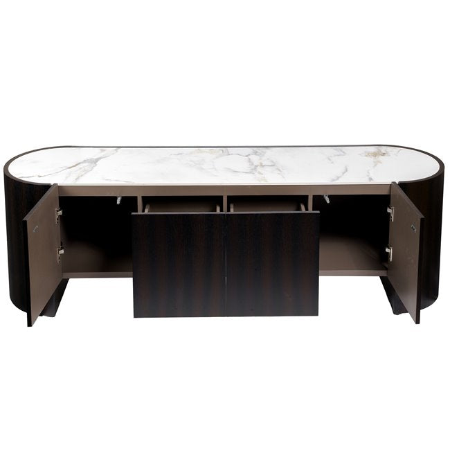 Romanna TV Stand – 12mm Sintered Stone, Oak Veneer & MDF, 180×42×55 cm