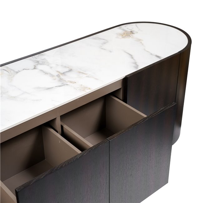 Romanna TV Stand – 12mm Sintered Stone, Oak Veneer & MDF, 180×42×55 cm