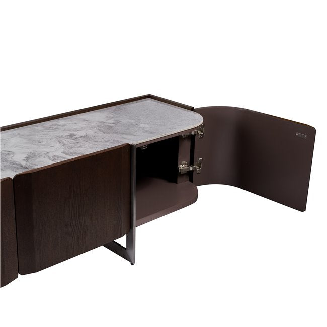 Rondola TV Stand – Sintered Stone & MDF with Ash Veneer, 180×42×50 cm