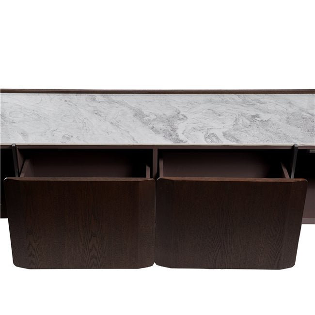 Rondola TV Stand – Sintered Stone & MDF with Ash Veneer, 180×42×50 cm