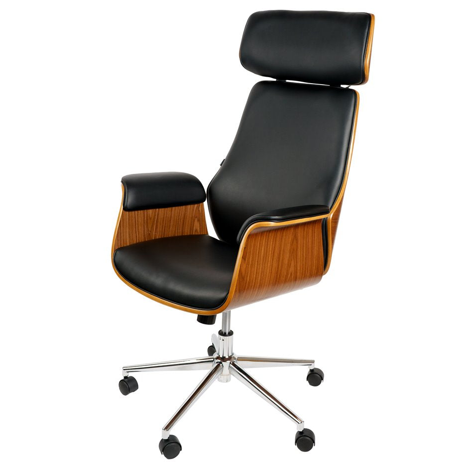 Saviore Adjustable Office Chair – Walnut and Black Eco Leather, Modern Executive Design