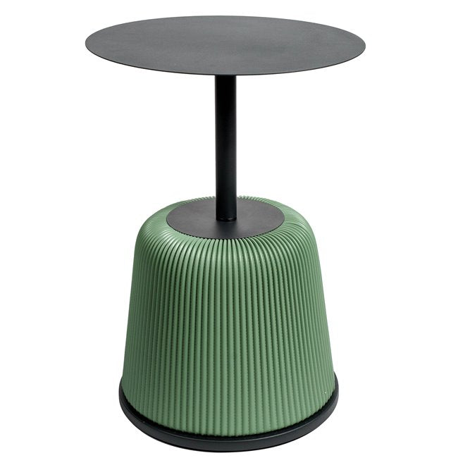 Round Side Table with Metal Frame & PU Leather Detail – Black & Green