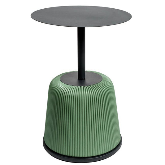 Round Side Table with Metal Frame & PU Leather Detail – Black & Green
