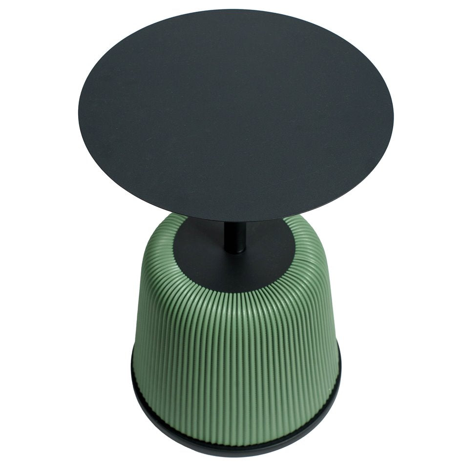Round Side Table with Metal Frame & PU Leather Detail – Black & Green