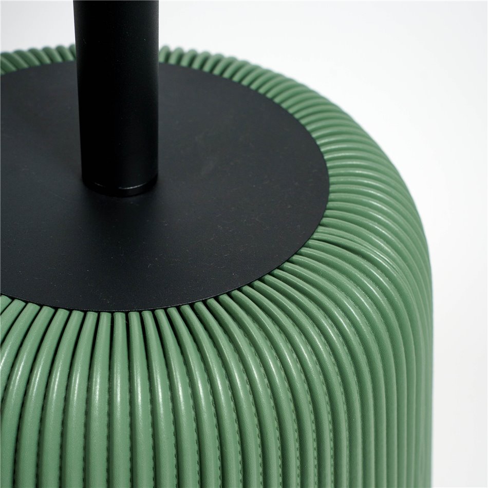 Round Side Table with Metal Frame & PU Leather Detail – Black & Green