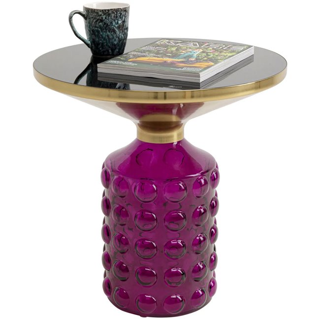 Round Glass Side Table – Purple Finish with Metal Frame