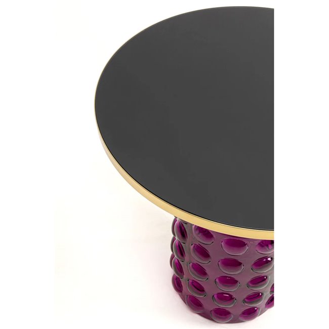 Round Glass Side Table – Purple Finish with Metal Frame