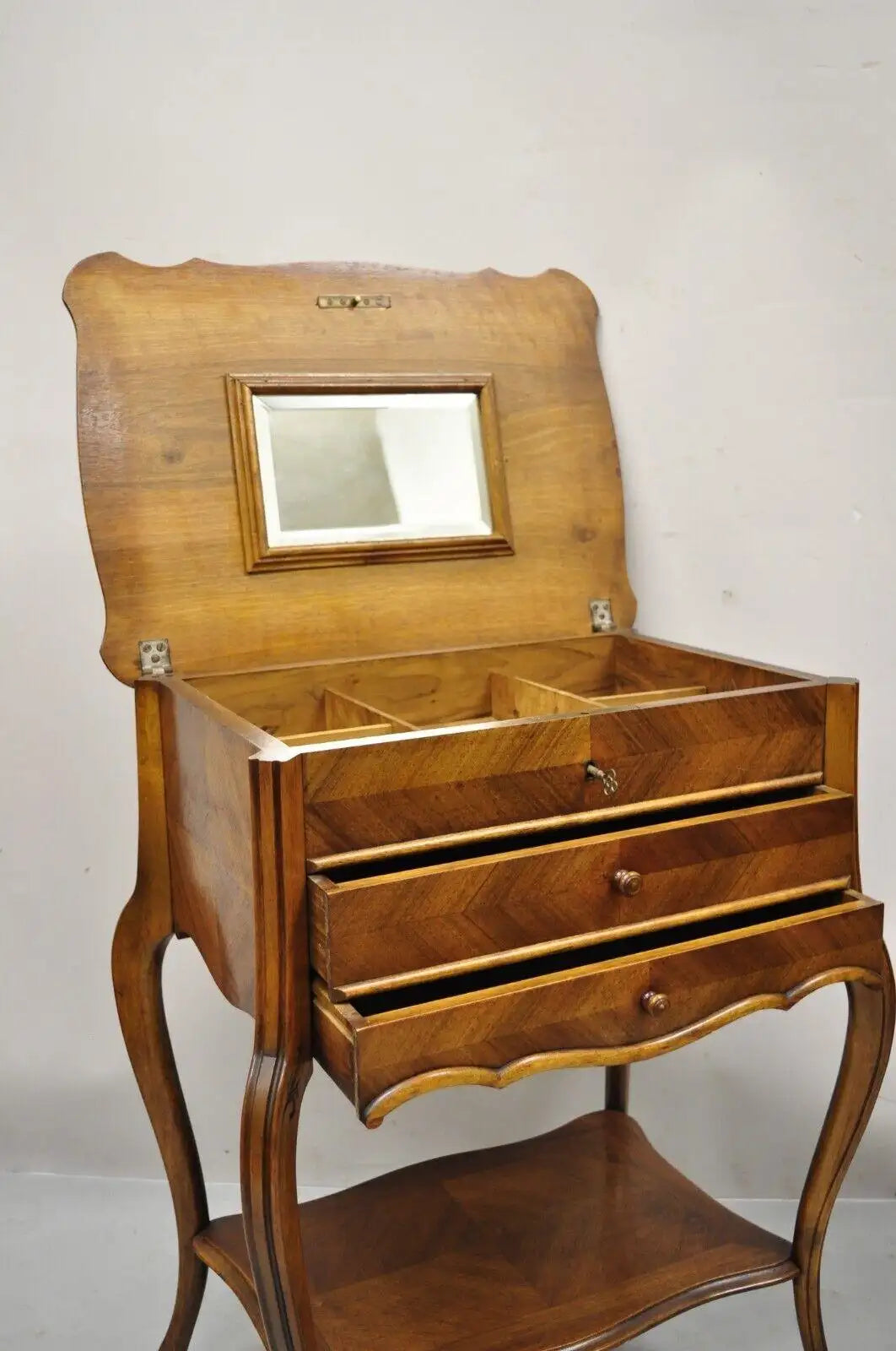 Antique French Mahogany Sewing Stand Nightstand with Lift Top