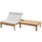 Wooden outdoor lounge chair with white cushion on a white background