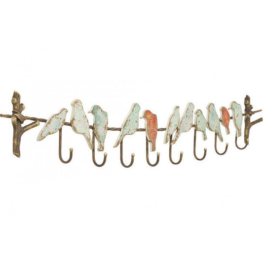 Coat rack with 8 hooks Bird Party, metal, H19x102x6cm