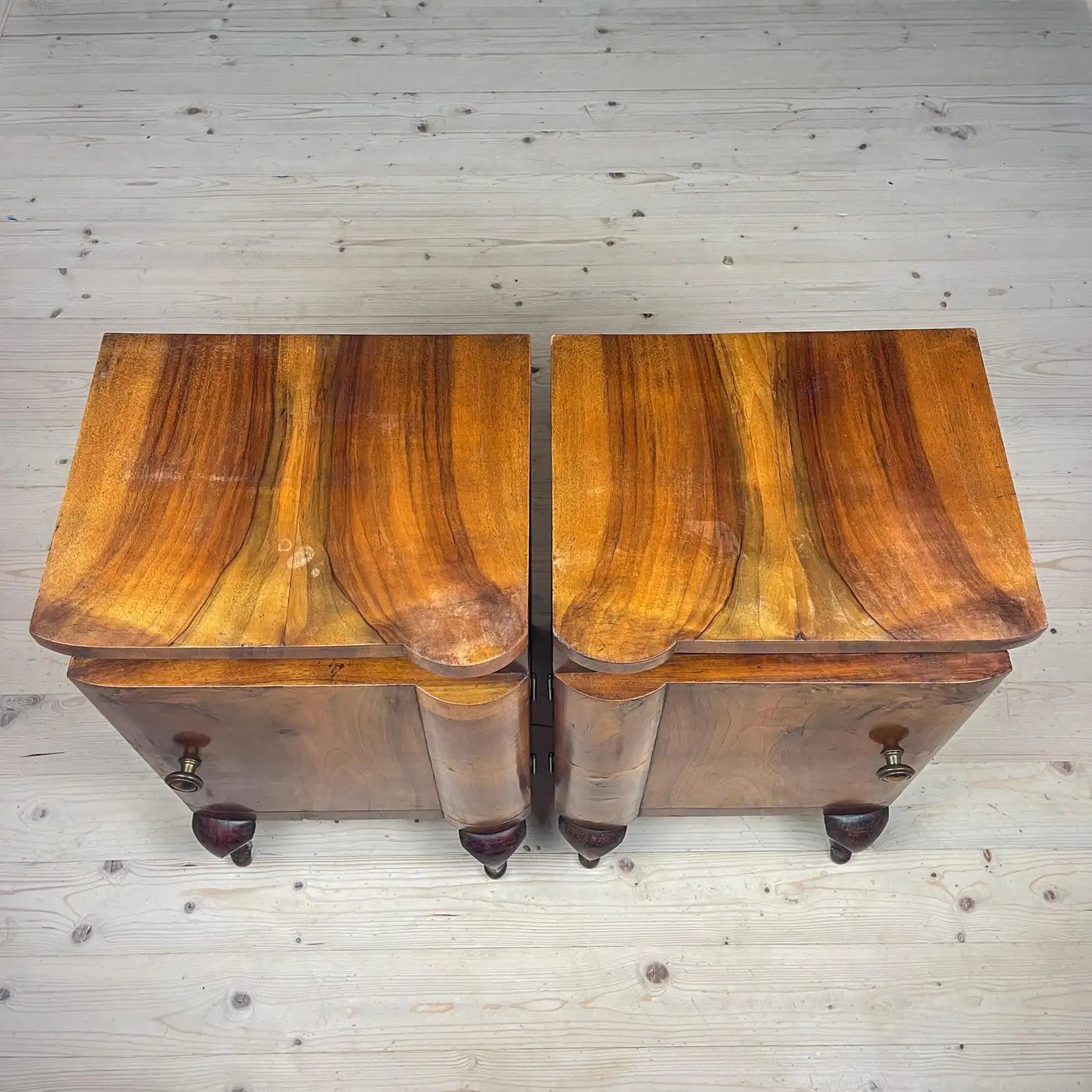 Antique wood nightstand, Italy, 1940s, Set of 2