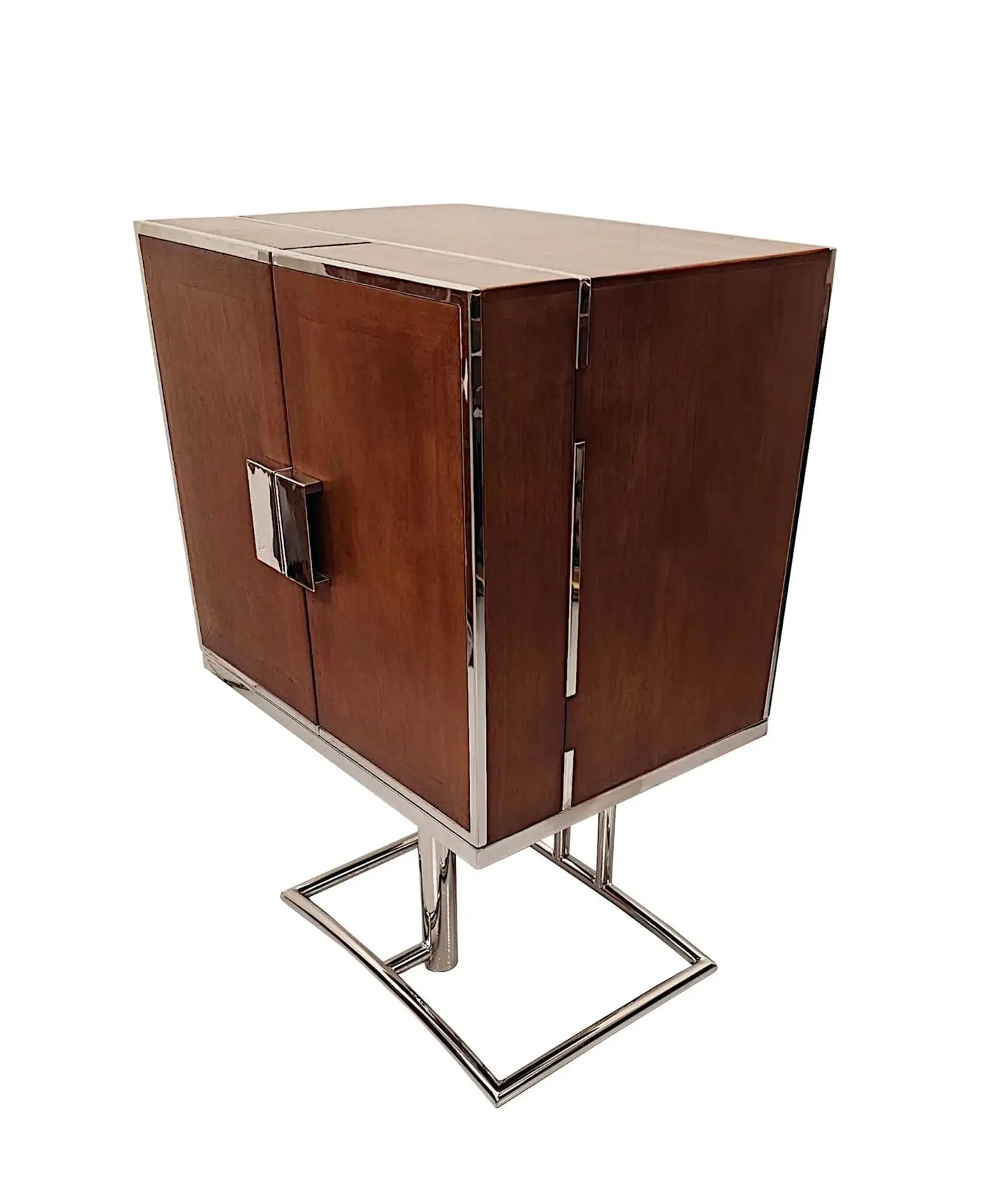 Wooden cabinet with metal legs on a white background