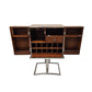 Wooden bar cabinet with open doors on a white background