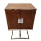 Brown side table with silver accents on a white background