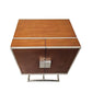 Wooden side table with metal base on a white background