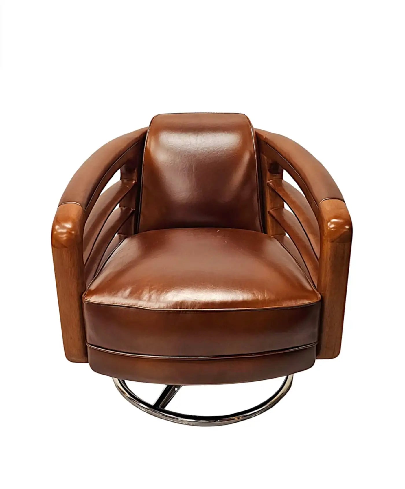 Brown leather swivel chair on a white background
