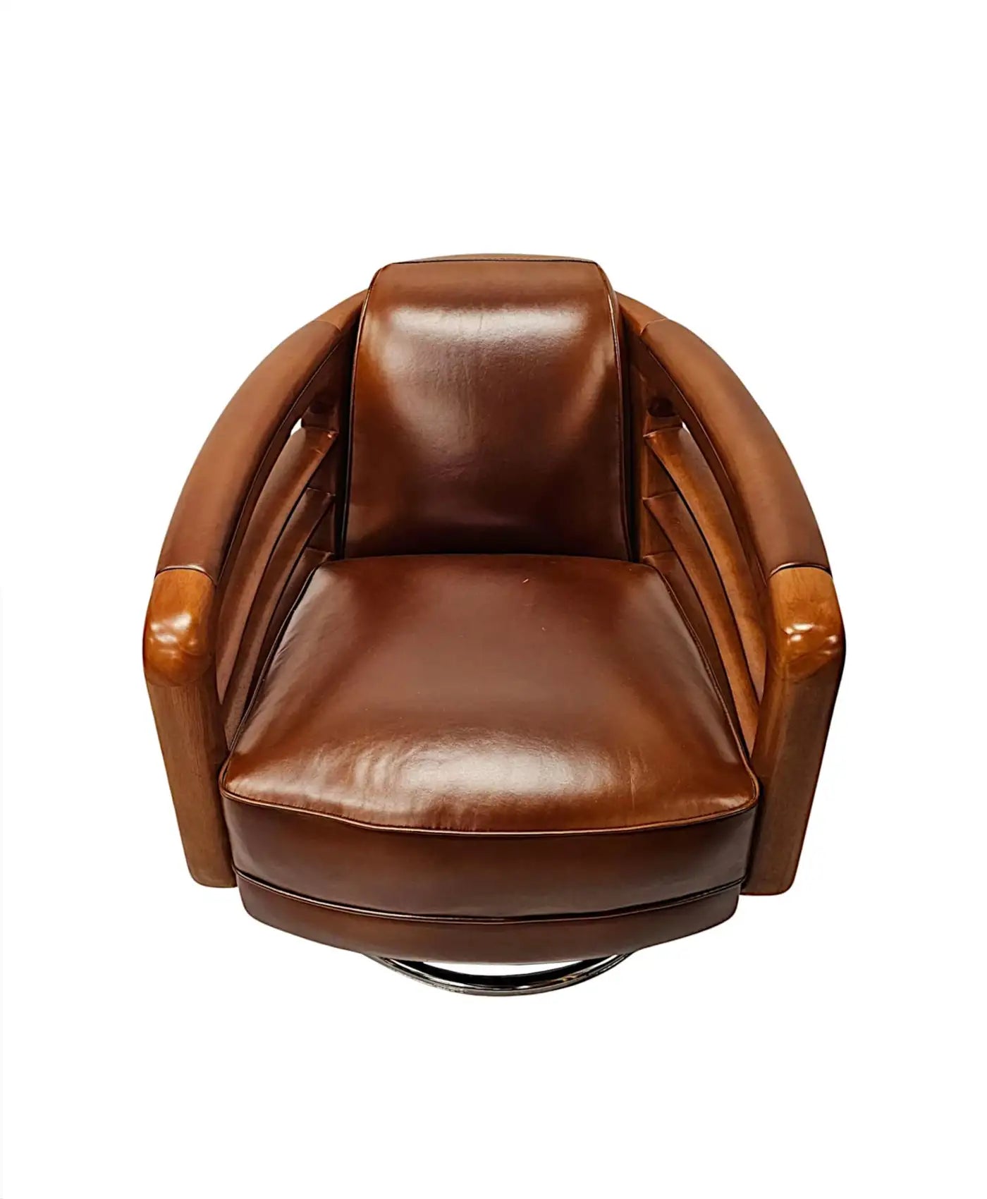 Brown leather swivel chair on a white background