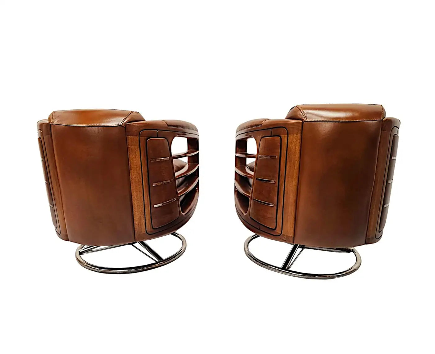 Contemporary Handcrafted Leather & Chrome Revolving Club Chair