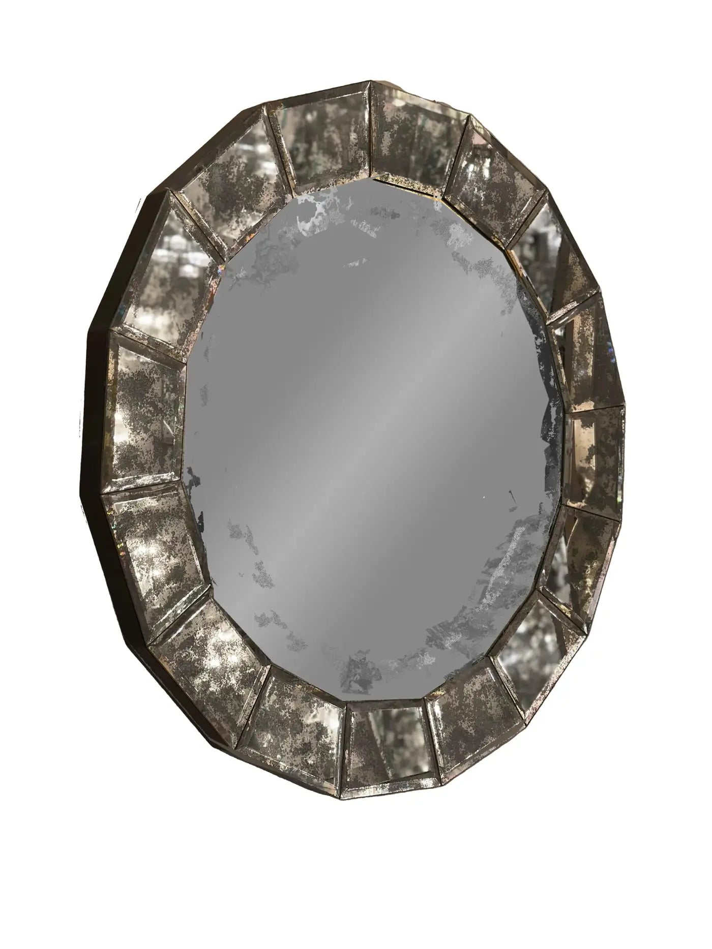 Round Segmented Antiqued Mirror Framed Mirror