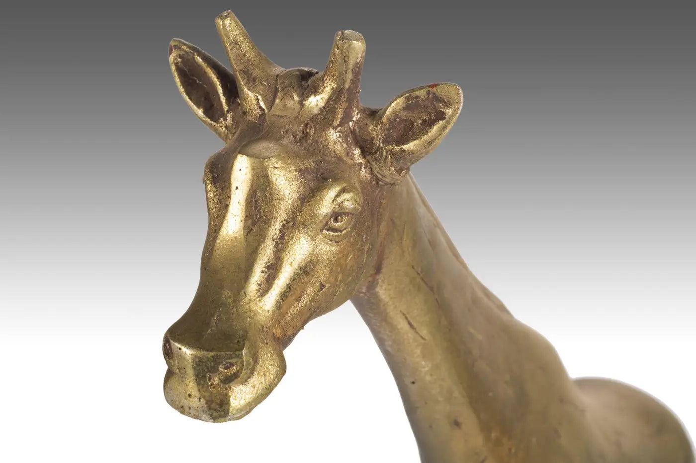 Set of Two '2' Artisan Hand Hammered Mid Century Giraffe Figures in Solid Brass