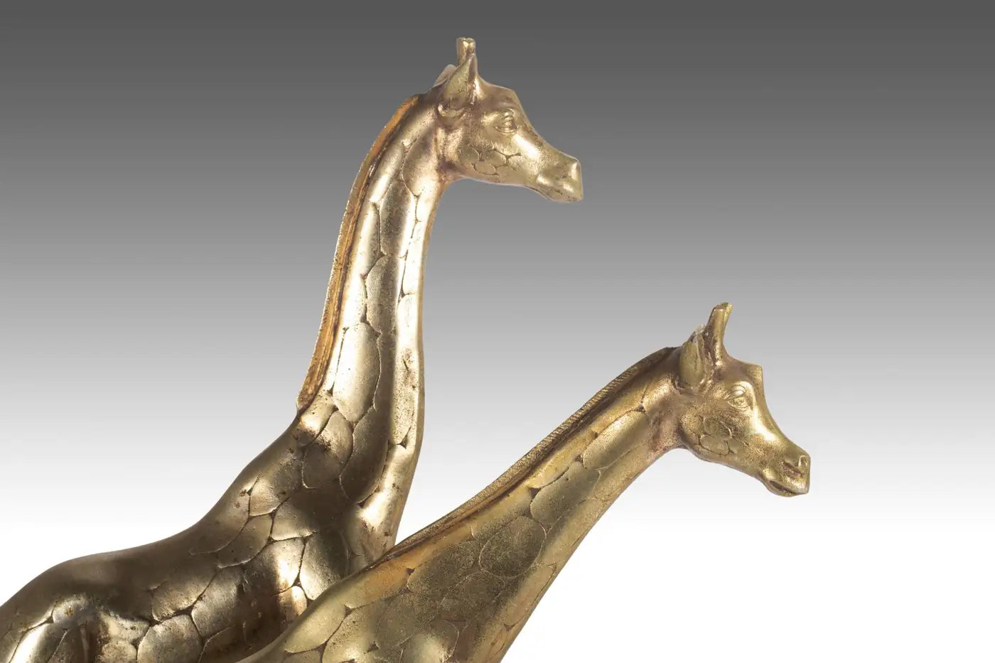 Set of Two '2' Artisan Hand Hammered Mid Century Giraffe Figures in Solid Brass