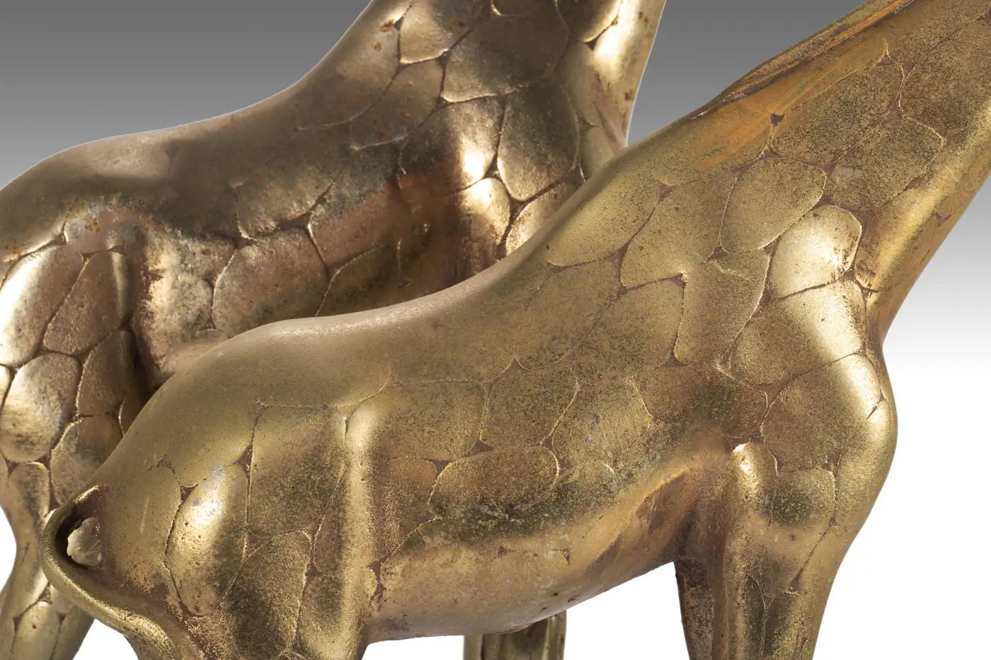 Set of Two '2' Artisan Hand Hammered Mid Century Giraffe Figures in Solid Brass