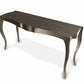 Wooden console table with curved legs on a white background