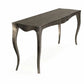 Wooden console table with curved legs on a white background